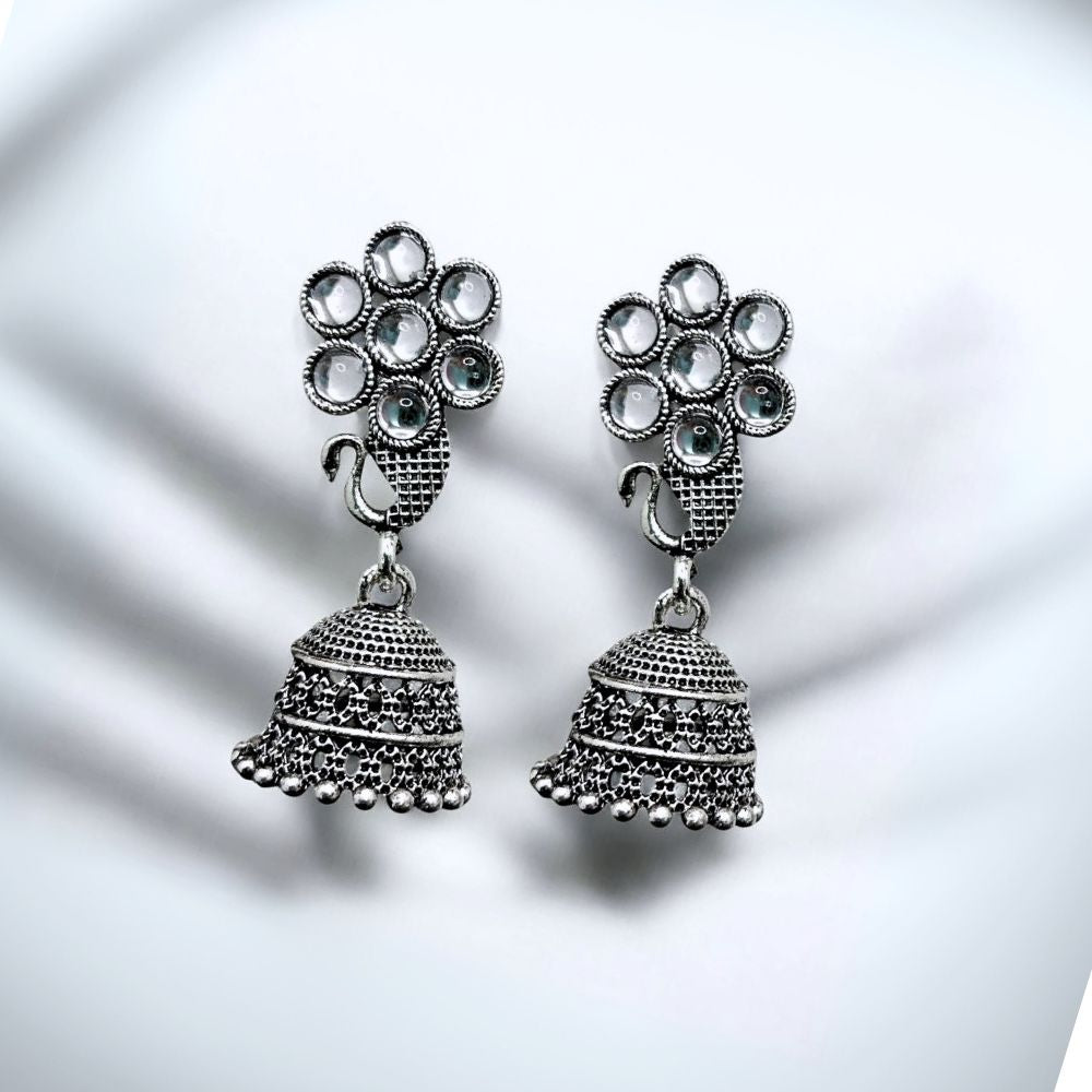 Set of 9 Oxidised & Gold-Plated Jhumka Earrings