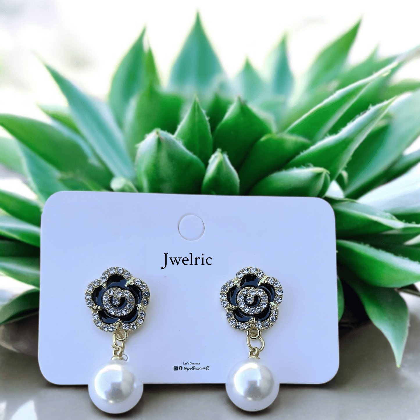 Jwelric Elegant Rose Stud Earrings with Pearl Charm