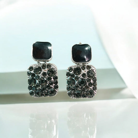 Jwelric Black Square Stud Earrings with Crystal Accents