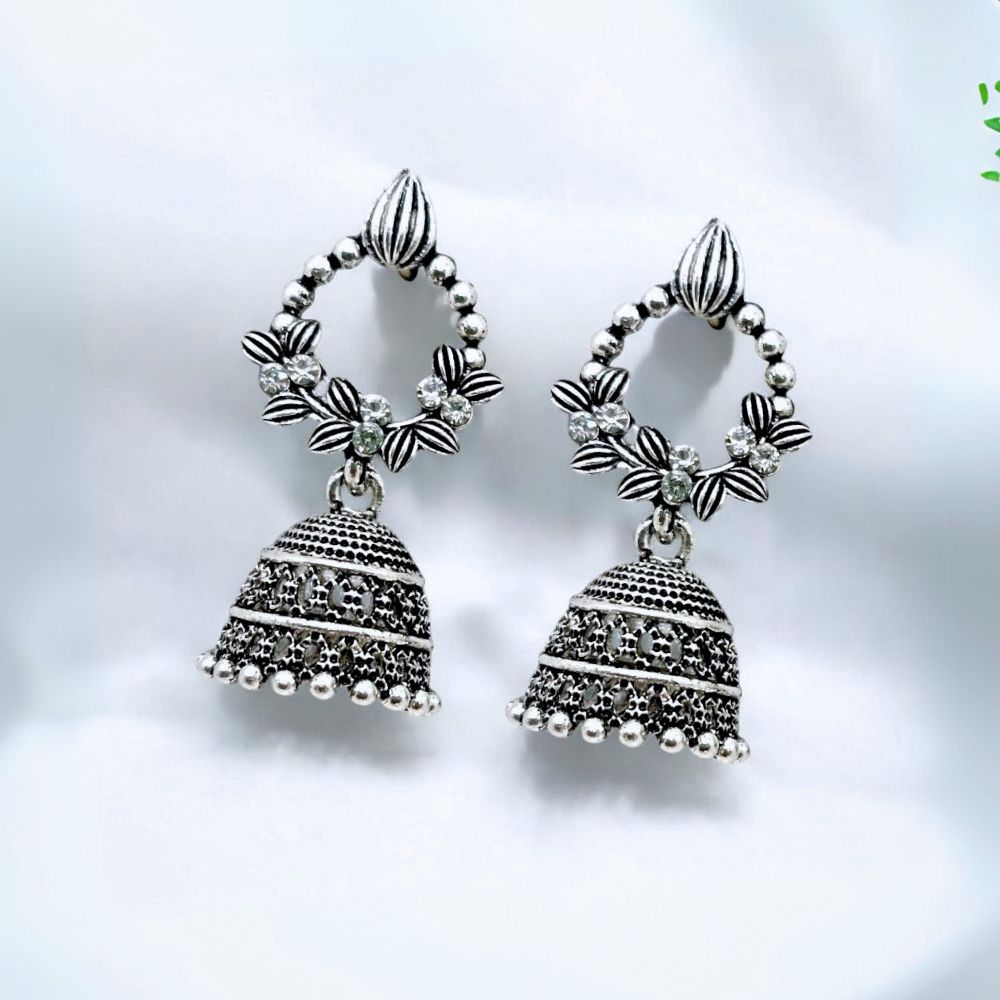Floral Oxidised Jhumka Earrings