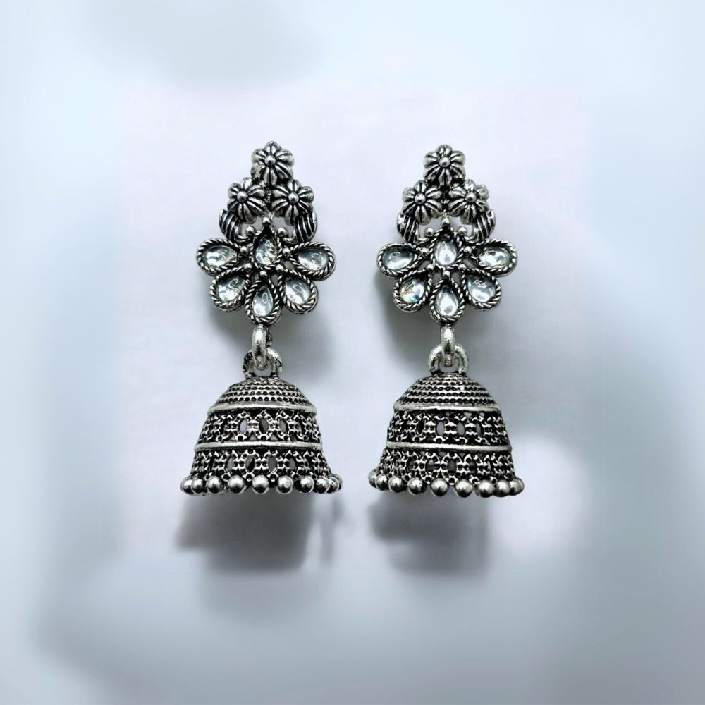 Jwelric Oxidized Jhumkas with Kundan Work