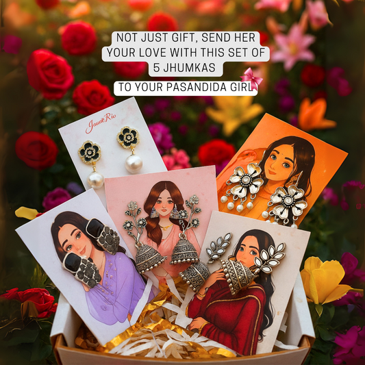 Elegant Oxidised Earrings, 5 Pair Earring Combo