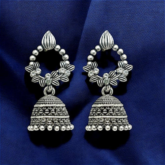 Floral Oxidised Jhumka Earrings
