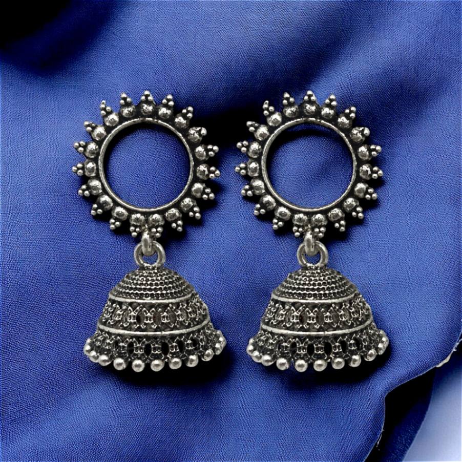 Antique Sunburst Oxidised Jhumka Earrings