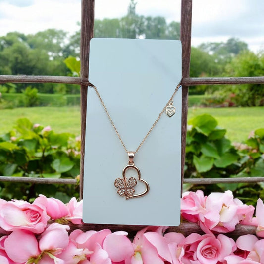 Rose Gold Sparkling Butterfly Pendant with Link Chain