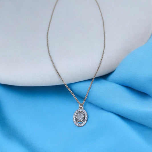 Sterling Silver oval Shape Silver Color Pendant With Link Chain