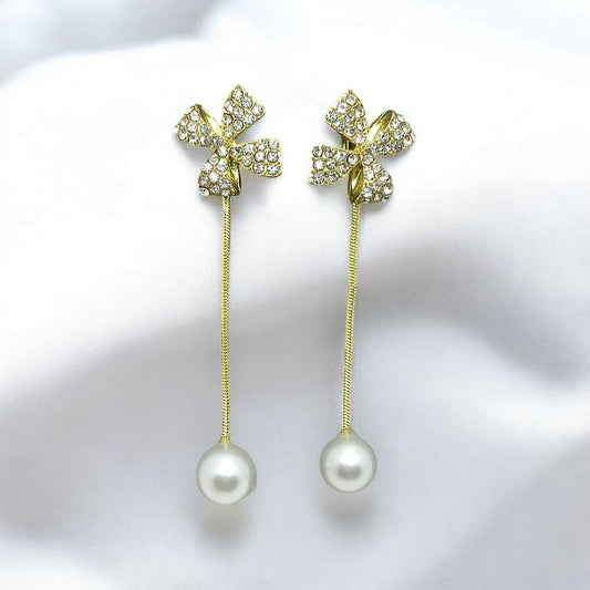 Jwelric Sparkling Flower Drop Earrings with Pearl Charm