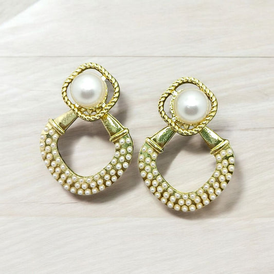 Jwelric Gold-Tone Pearl and Bead Drop Earrings