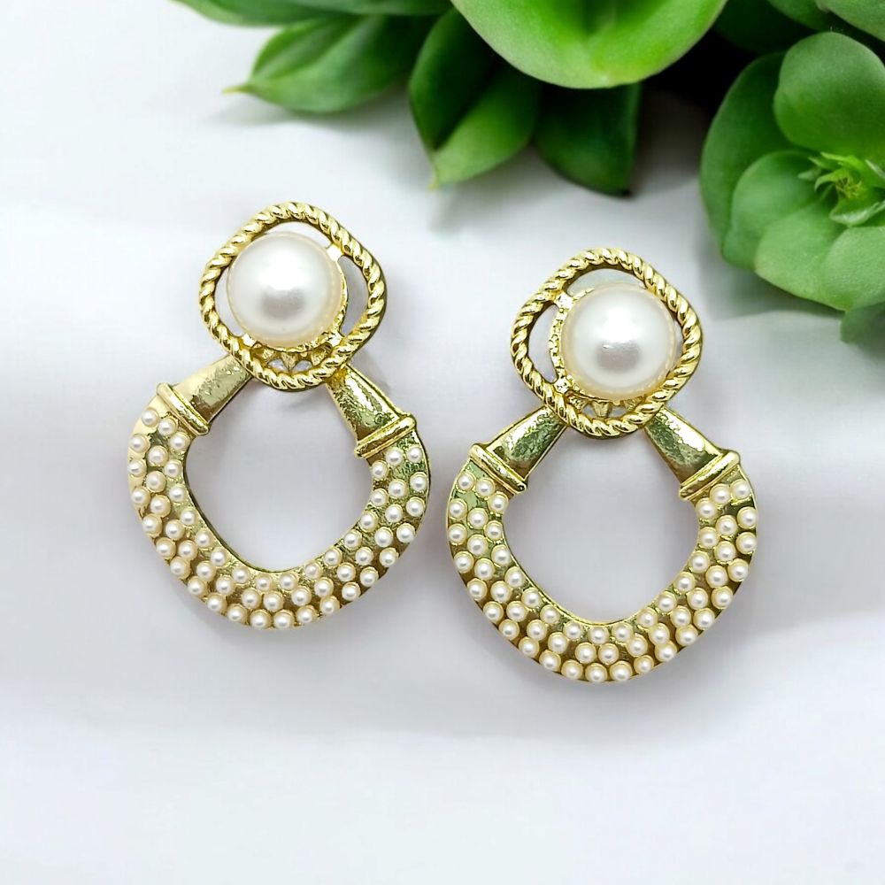 Jwelric Gold-Tone Pearl and Bead Drop Earrings