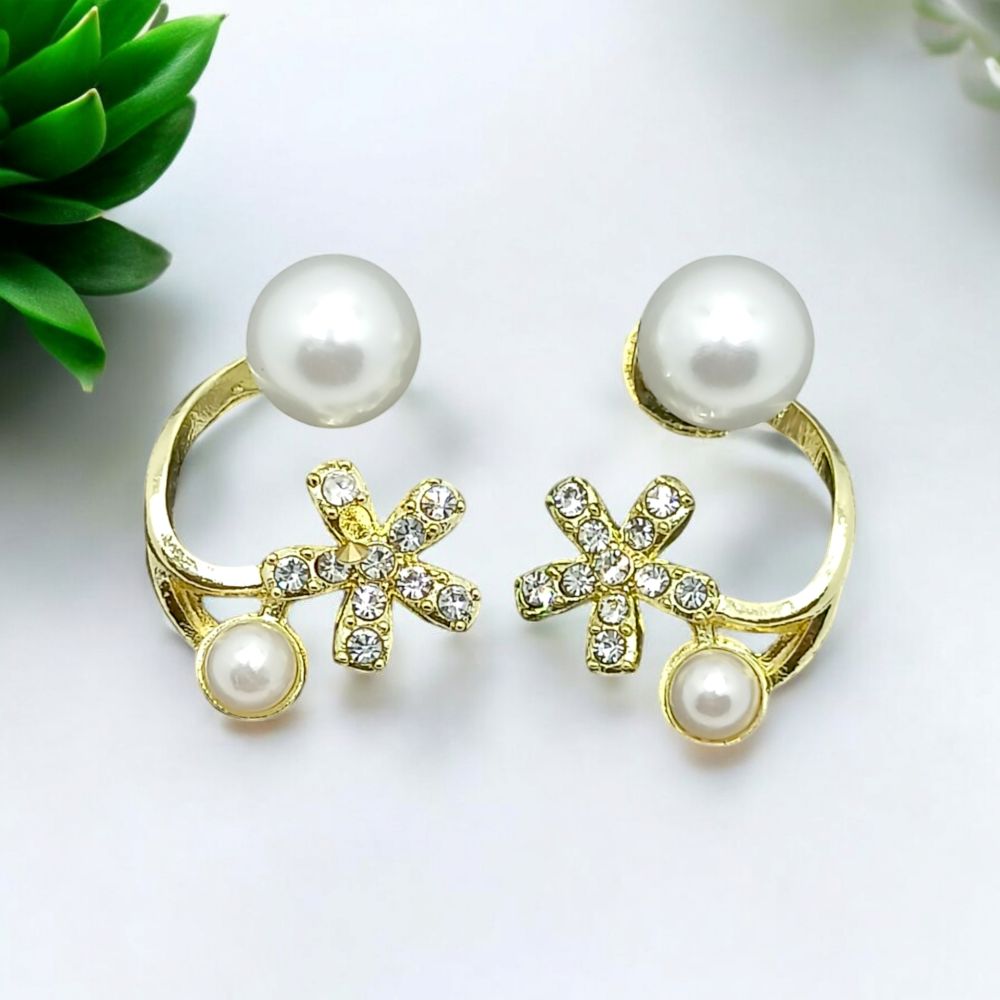 Jwelric Gold-Tone Pearl and Crystal Stud Earrings