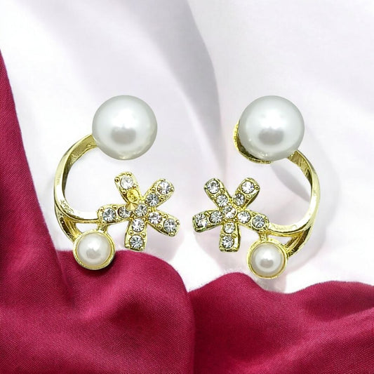 Jwelric Gold-Tone Pearl and Crystal Stud Earrings