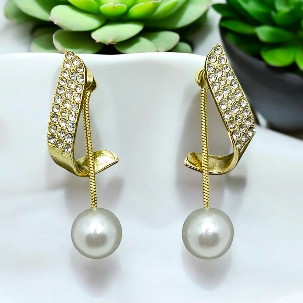 Jwelric Gold-Tone Pearl and Crystal Drop Earrings