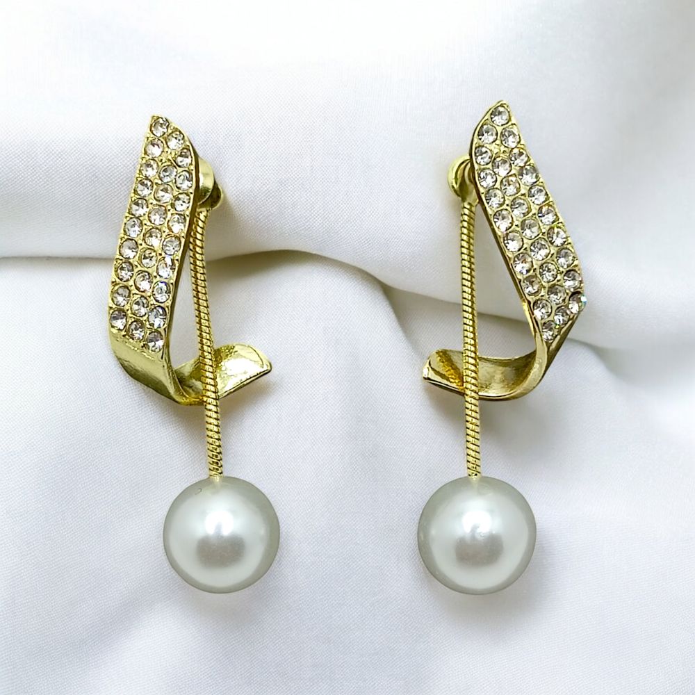 Jwelric Gold-Tone Pearl and Crystal Drop Earrings