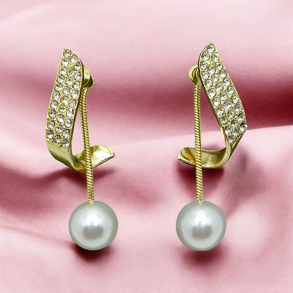 Jwelric Gold-Tone Pearl and Crystal Drop Earrings
