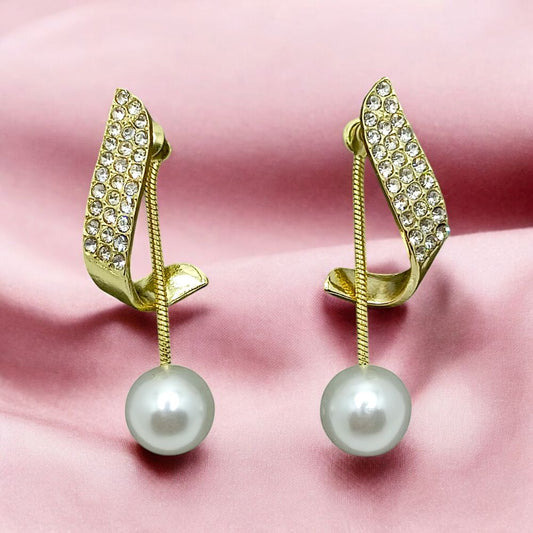 Jwelric Gold-Tone Pearl and Crystal Drop Earrings