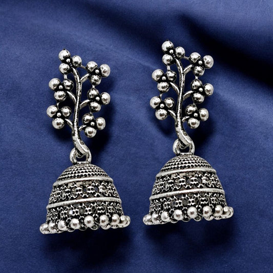 Elegant Floral Vine Oxidised Jhumka Earrings