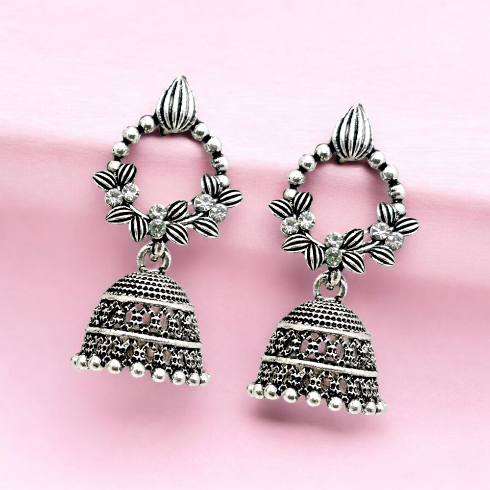 Floral Oxidised Jhumka Earrings