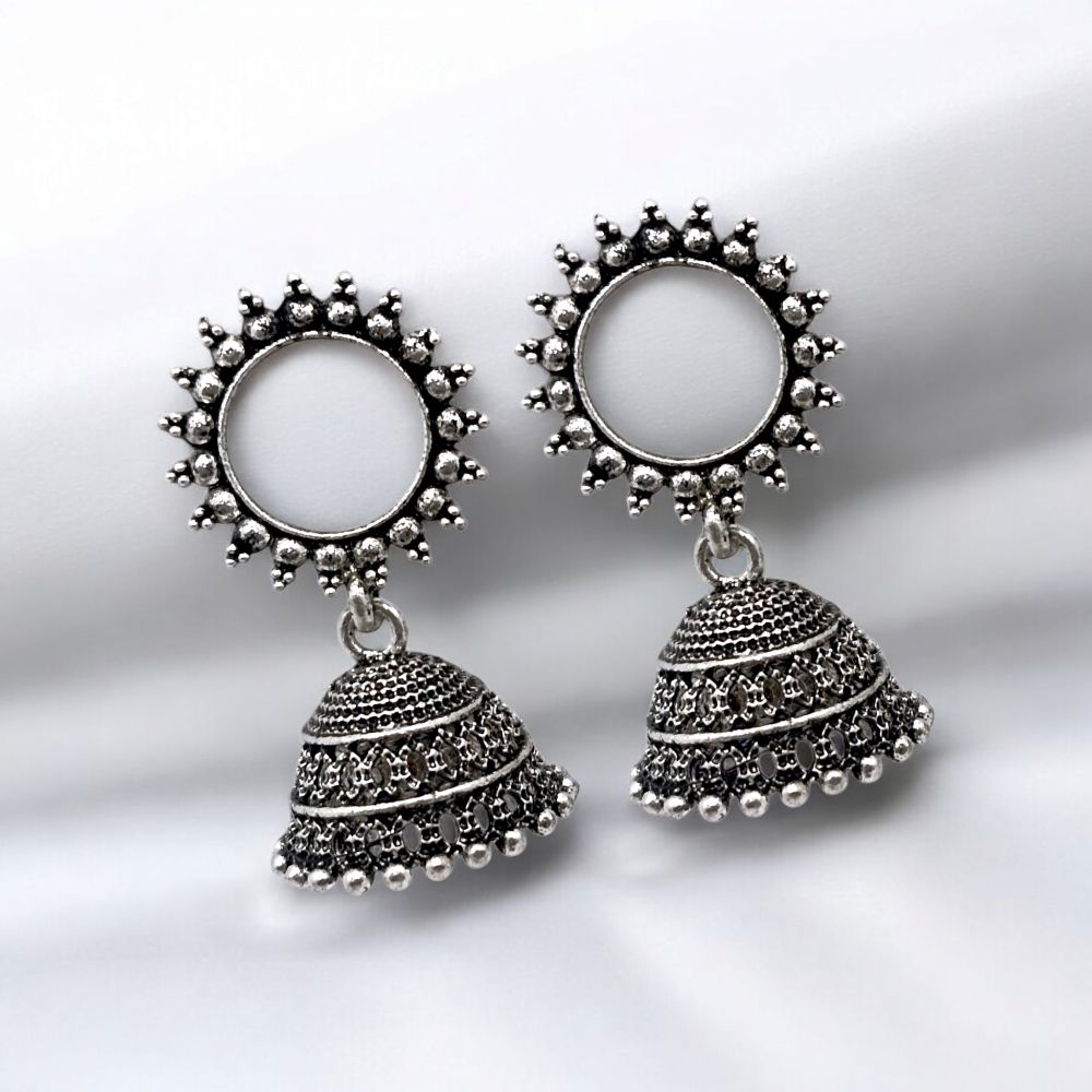 Antique Sunburst Oxidised Jhumka Earrings
