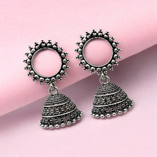 Antique Sunburst Oxidised Jhumka Earrings