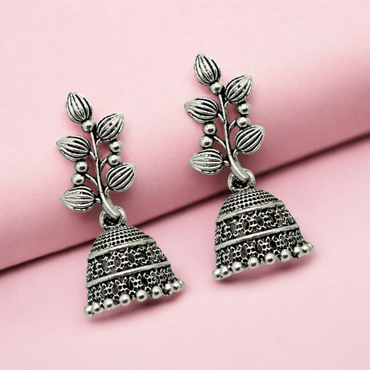 Floral Oxidised Jhumka Earrings