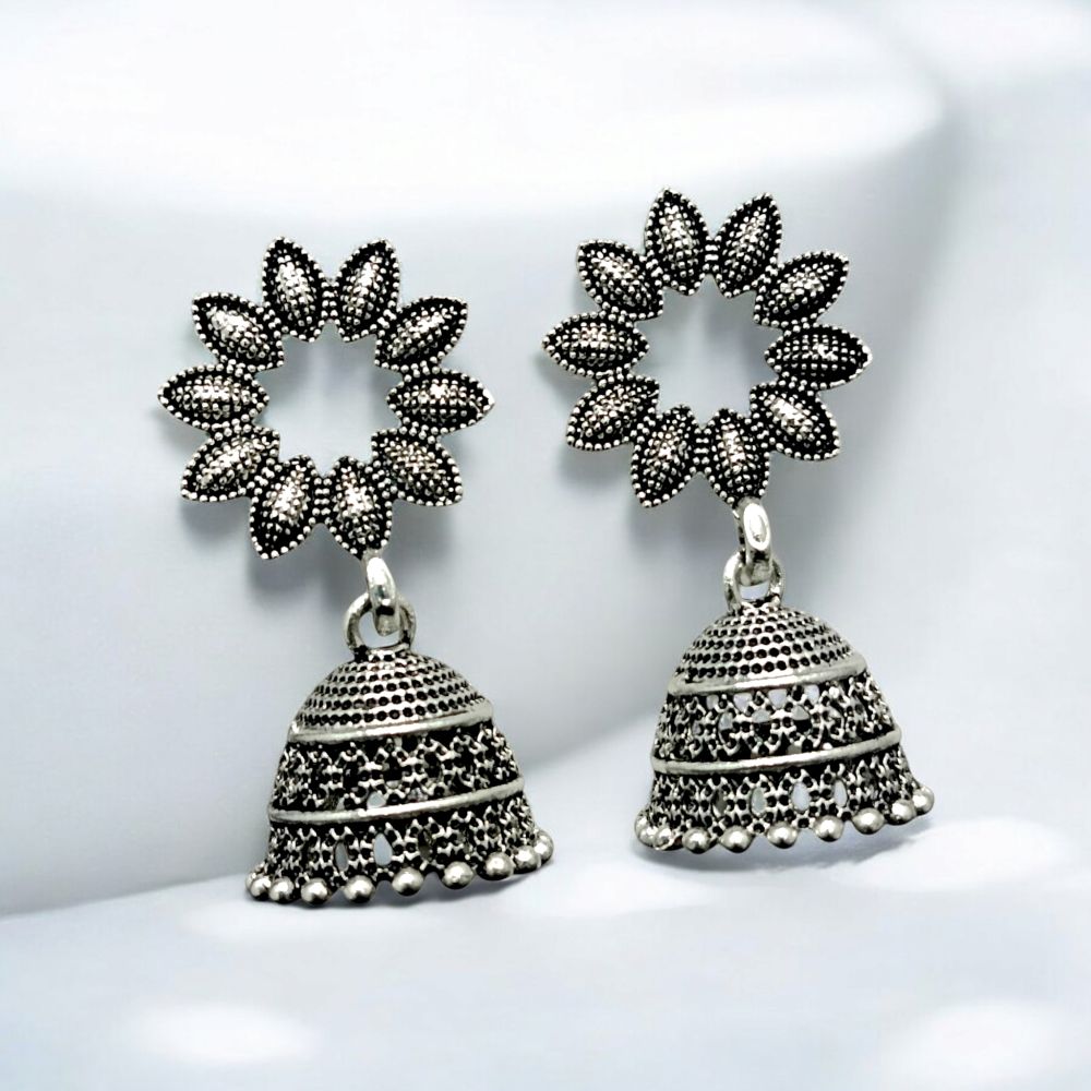 Set of 9 Oxidised & Gold-Plated Jhumka Earrings