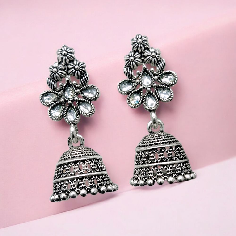Jwelric Oxidized Jhumkas with Kundan Work