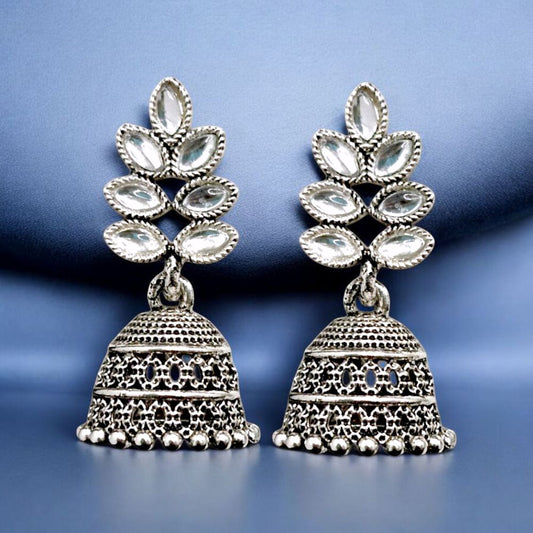 Jwelric Oxidized Jhumkas with Kundan Detailing