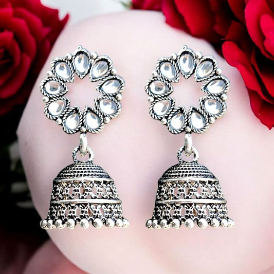 Jwelric Elegant Floral Drop Earrings with Kundan