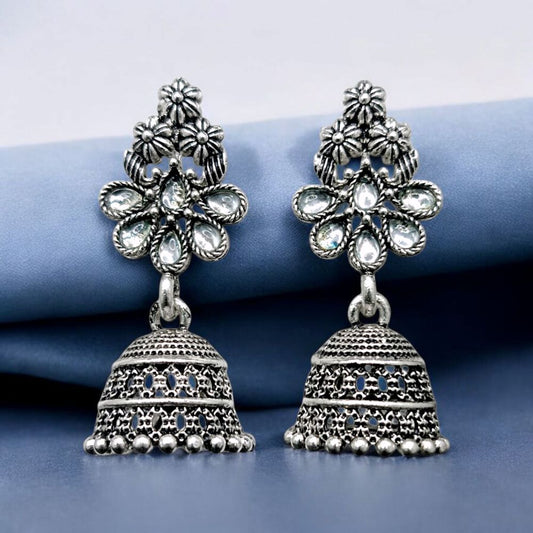 Jwelric Oxidized Jhumkas with Kundan Work
