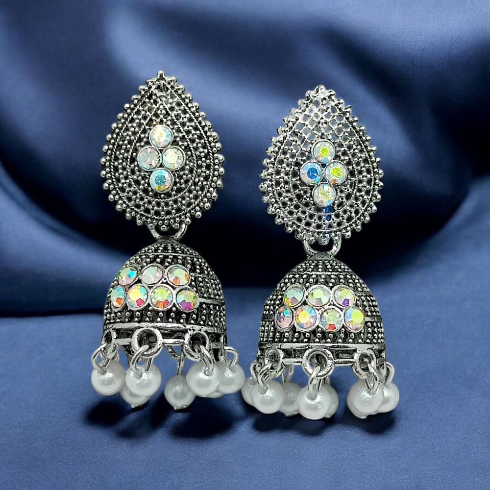 Oxidized Jhumkas with Teardrop Accents