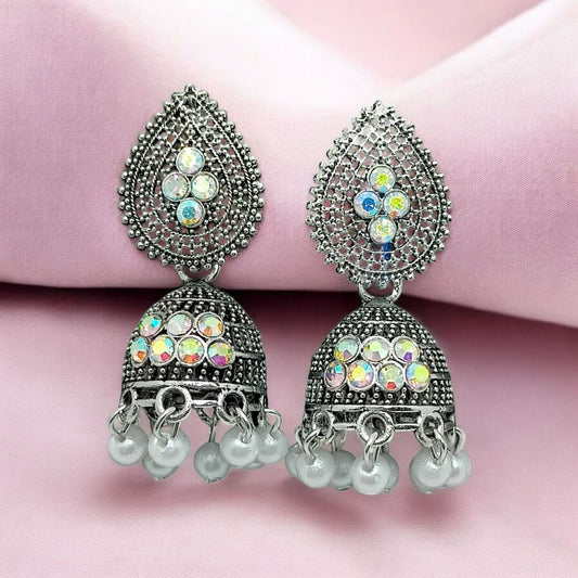 Oxidized Jhumkas with Teardrop Accents