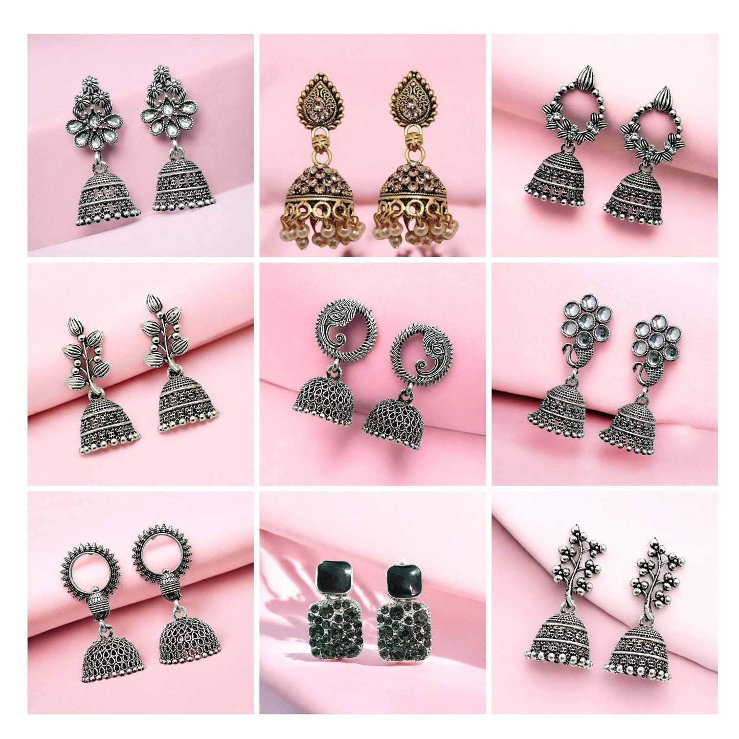 Set of 9 Premium Designer Earrings – Jhumkas & Studs