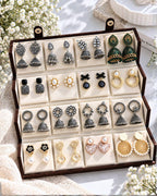 Jwelric 16 Pairs Korean & Traditional Jhumka Earrings Set with Brown Storage Box for Women