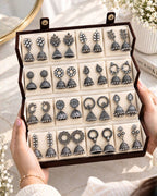 Jwelric 16 Pairs Oxidised Silver Jhumka Earrings Set