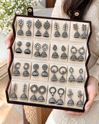 Jwelric 16 Pairs Oxidised Silver Jhumka Earrings Set