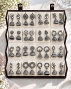 Jwelric 16 Pairs Oxidised Silver Jhumka Earrings Set