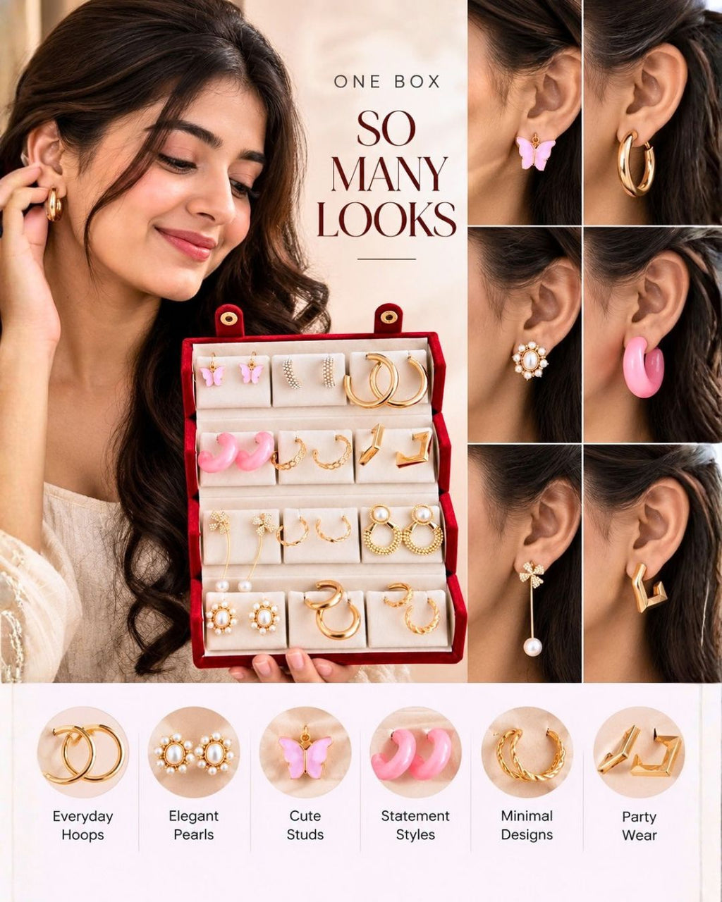 Jwelric 12 Pairs Women’s Earrings Set – Korean, Traditional & Western Fashion Earrings Collection with Premium Jewellery Storage Box