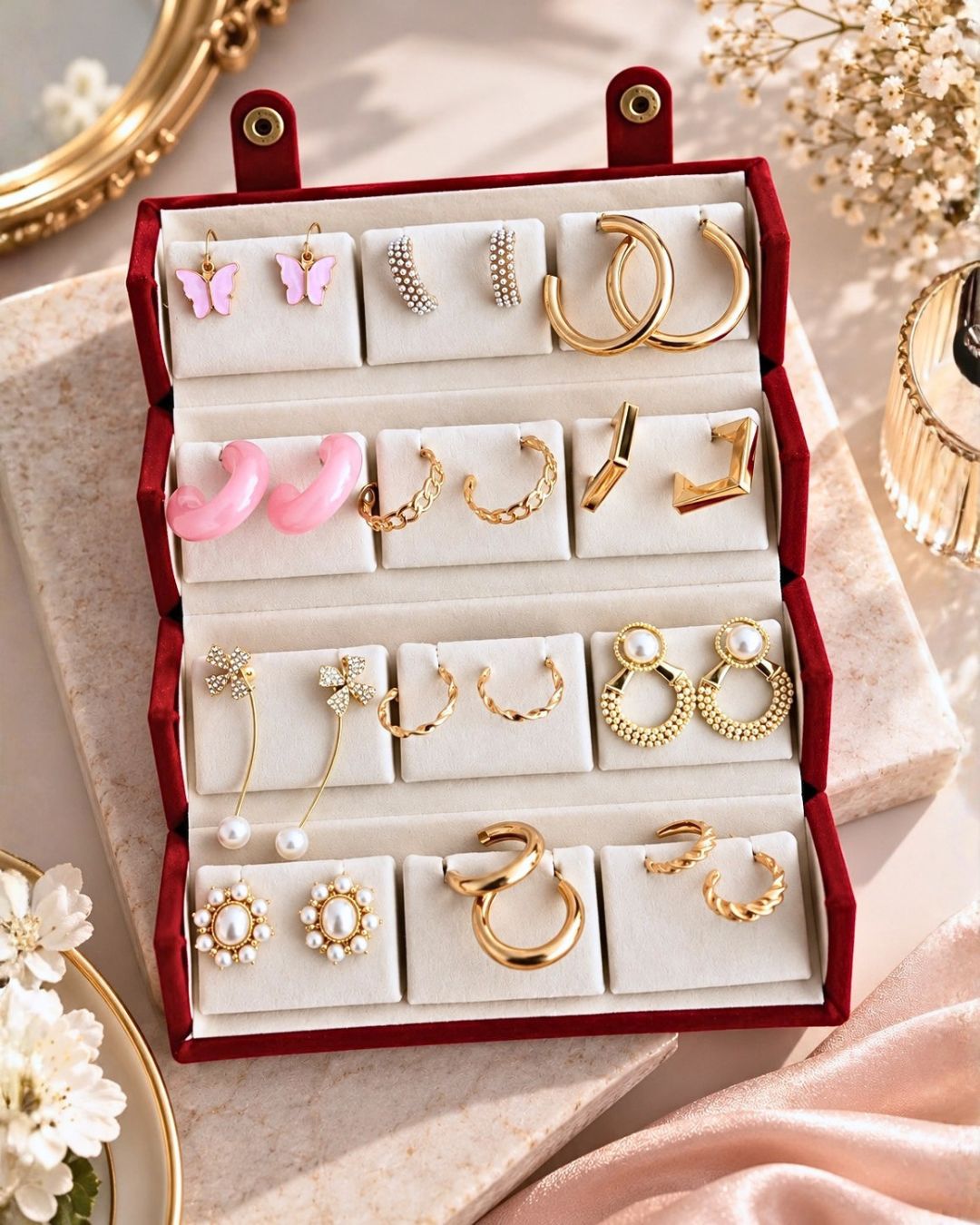 Jwelric 12 Pairs Women’s Earrings Set – Korean, Traditional & Western Fashion Earrings Collection with Premium Jewellery Storage Box