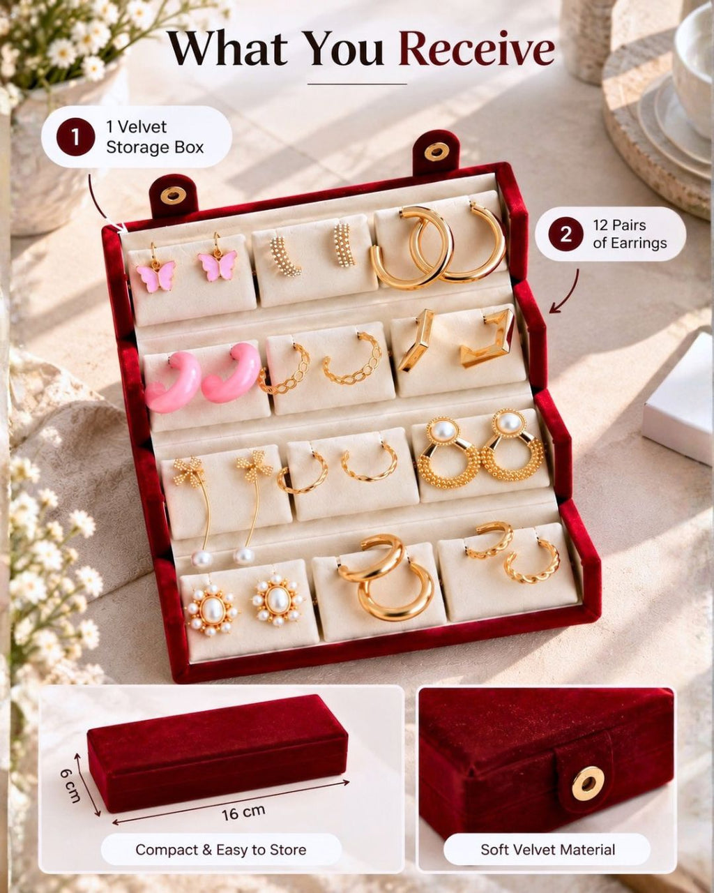 Jwelric 12 Pairs Women’s Earrings Set – Korean, Traditional & Western Fashion Earrings Collection with Premium Jewellery Storage Box