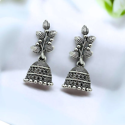 Floral  Oxidised Jhumka Earrings