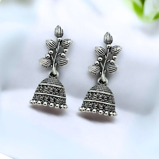 Floral  Oxidised Jhumka Earrings