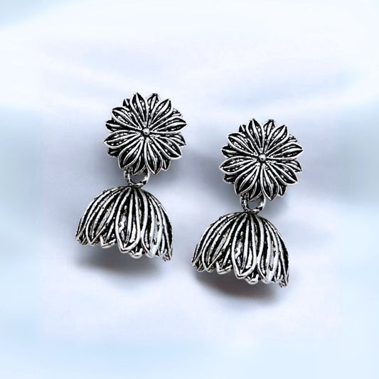 Floral-Inspired Oxidised Jhumka Earrings