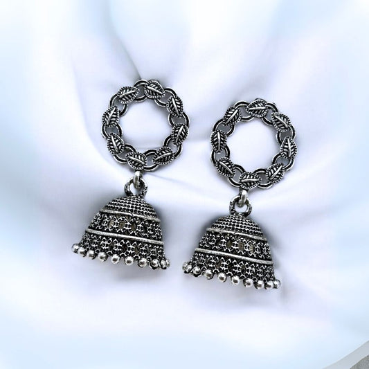Oxidised Silver-Tone Jhumkas | Antique Ethnic Earrings