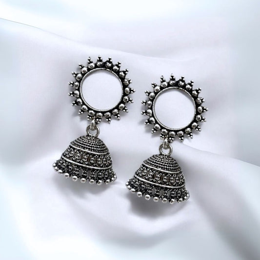 Antique Sunburst Oxidised Jhumka Earrings