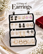 Jwelric 12 Pairs Korean Earrings Set for Women & Girls with Black Jewellery Storage Box