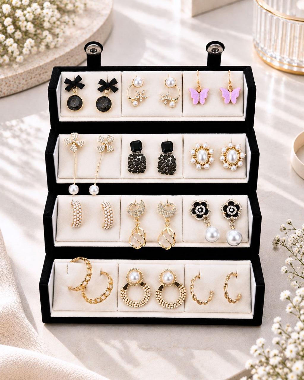 Jwelric 12 Pairs Korean Earrings Set for Women & Girls with Black Jewellery Storage Box