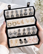 Jwelric Women’s Fashion Earrings Combo – 12 Pairs of Jhumka, Pearl & Contemporary Earrings with Black Organiser
