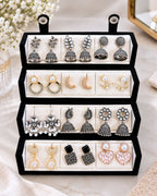 Jwelric Women’s Fashion Earrings Combo – 12 Pairs of Jhumka, Pearl & Contemporary Earrings with Black Organiser
