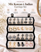 Jwelric Women’s Fashion Earrings Combo – 12 Pairs of Jhumka, Pearl & Contemporary Earrings with Black Organiser