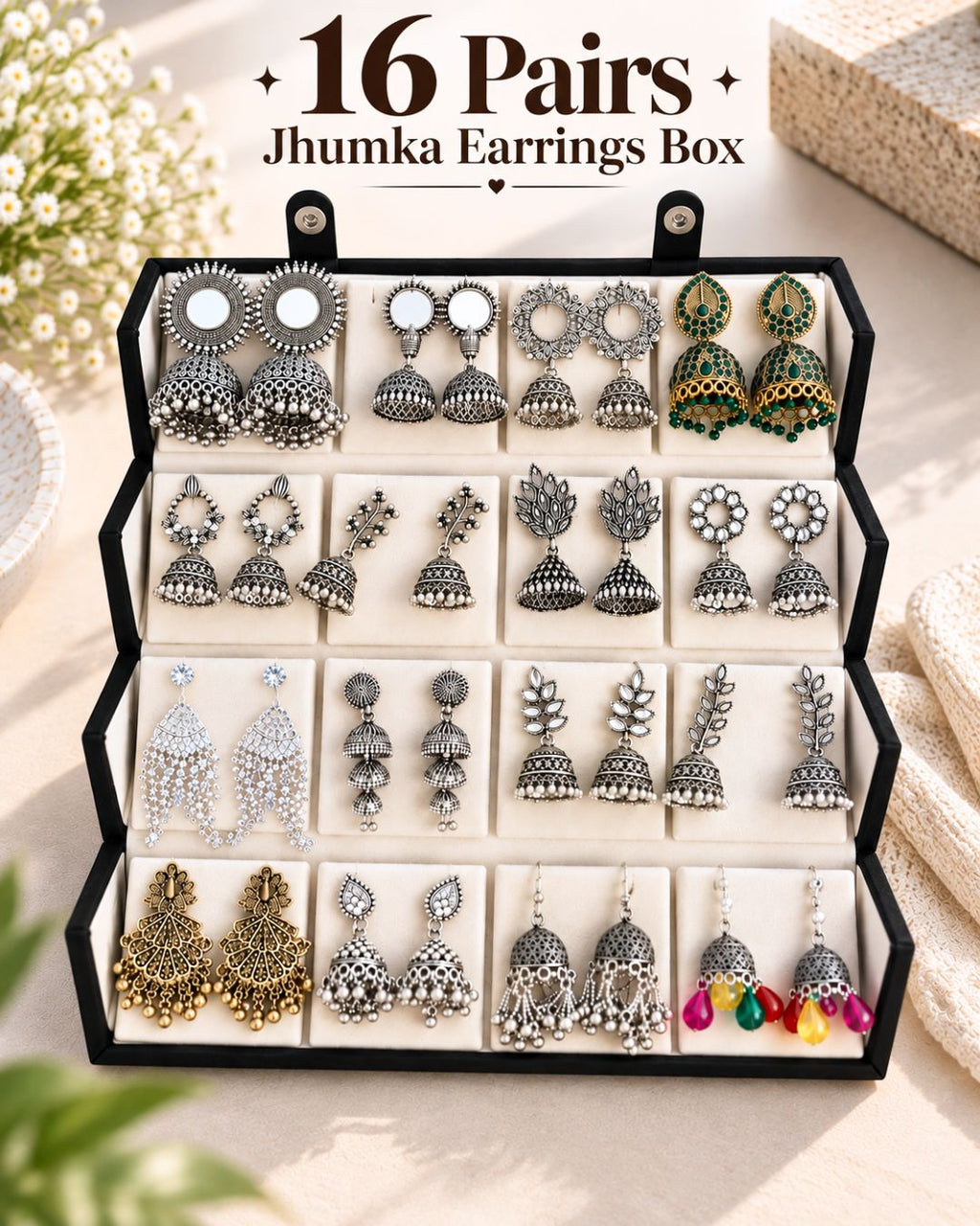 Jwelric 16 Pairs Traditional Jhumka Earrings Set for Women